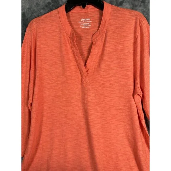Chico’s The Ultimate Tee Women's Top Size 2 Large Orange 3/4 Sleeve - Picture 3 of 15